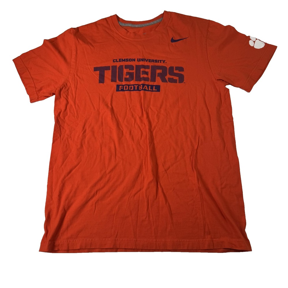 Clemson Tigers Shirt Mens Large Orange NCAA Football Nike Cotton Tee Paw Logo